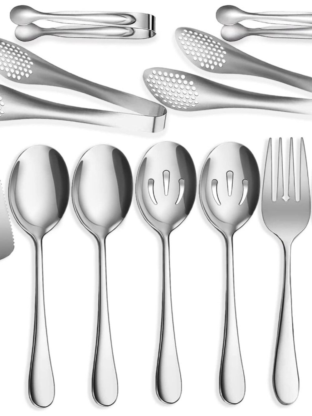 11 PCS Serving Utensils, Large Stainless Steel Spoons Forks Tongs, Pie Server, G
